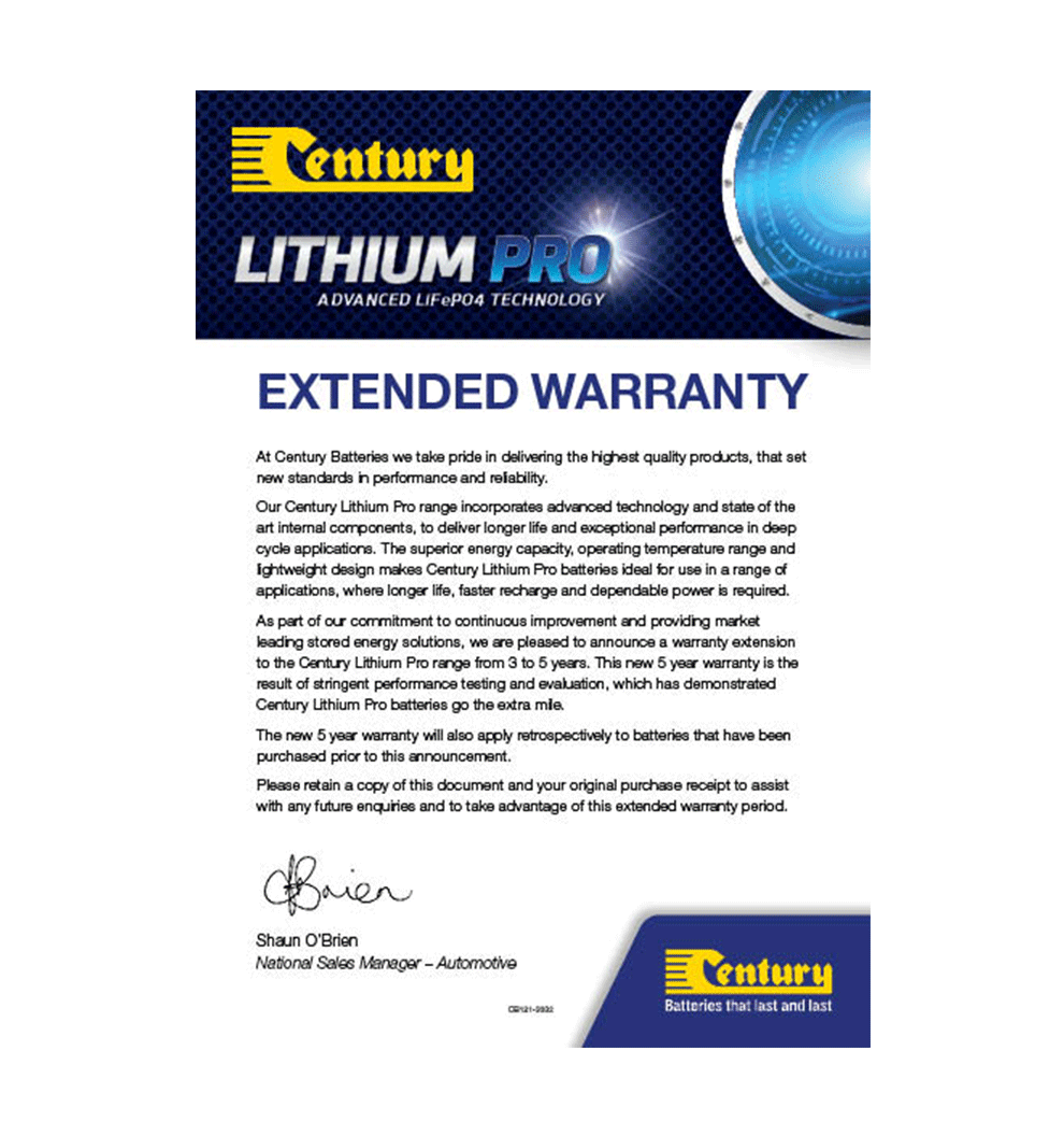 Century Lithium 5 Year Warranty Certificate - Pack of 5 - CB121-3332