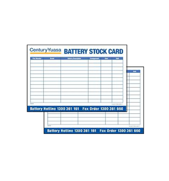 Century Yuasa Battery Stock Card (A4) - Pack of 10 - CC122-329