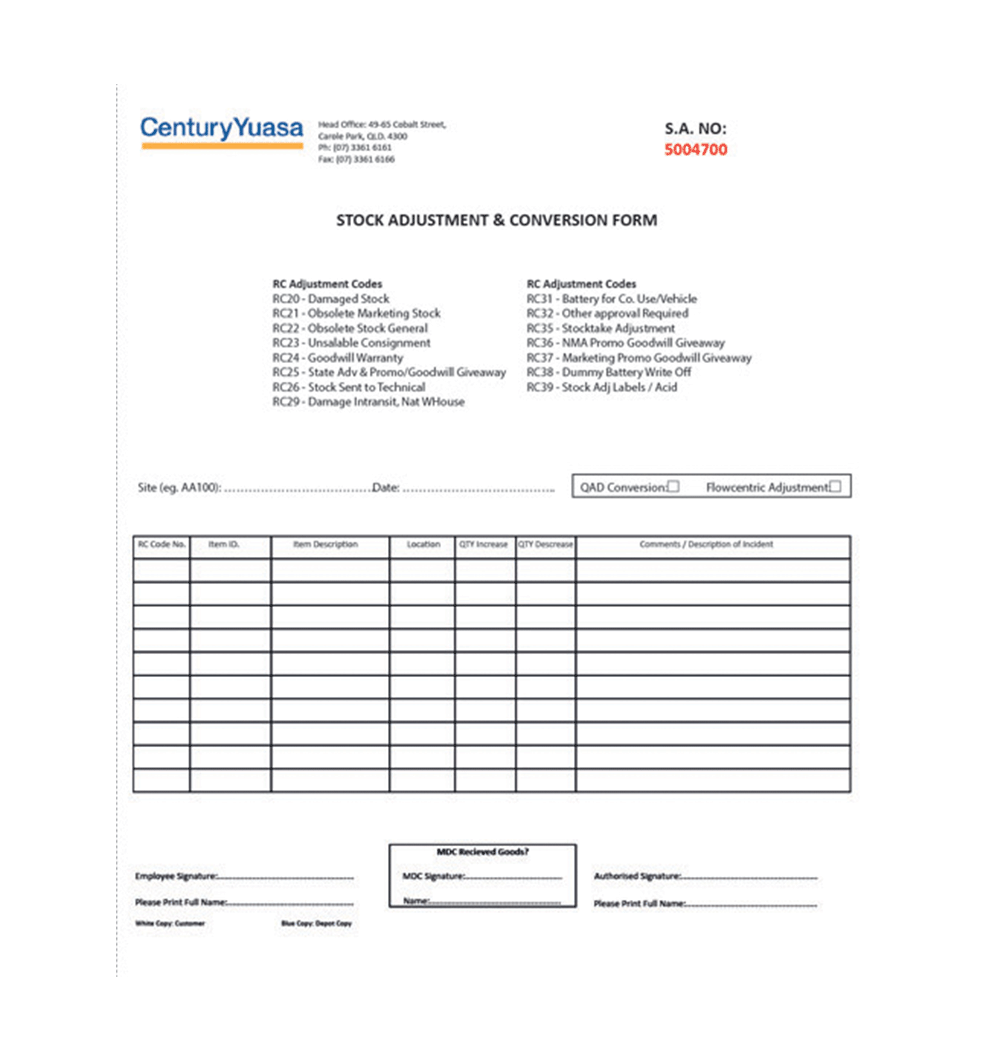 Stock Adjustment Form Books - Pack of 3 - CEN020-170E