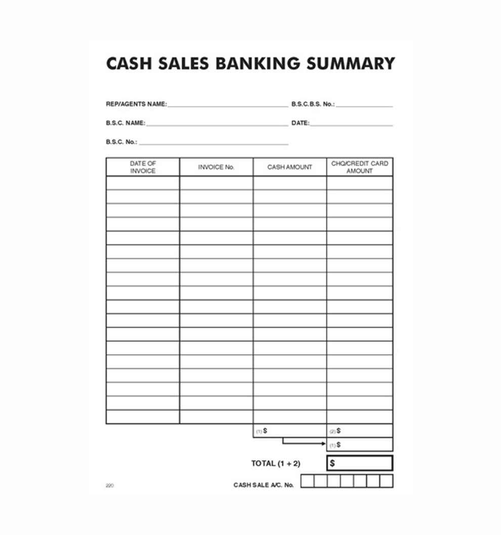 Cash Sale Banking Summaries - Pack of 15 - CEN020-220