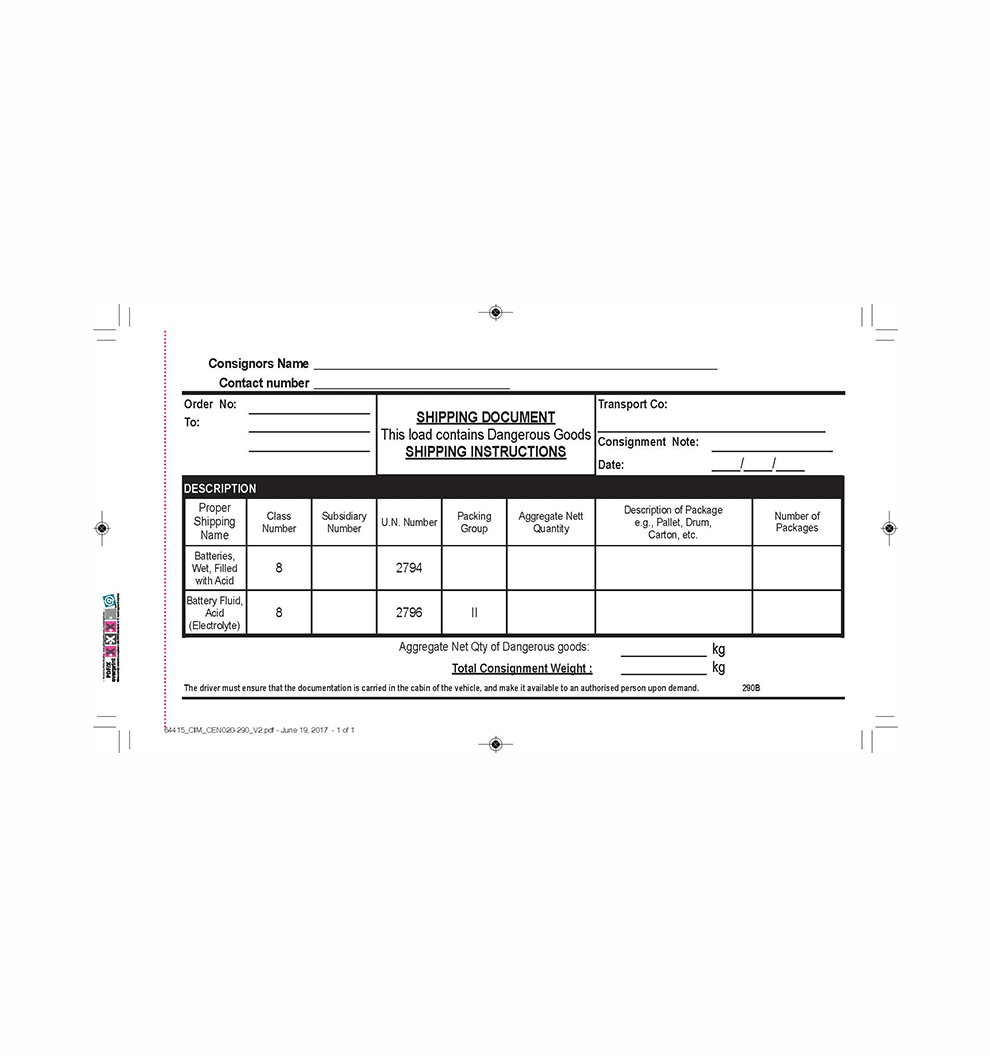 DG Shipping Book - Pack of 5 - CEN020-290B