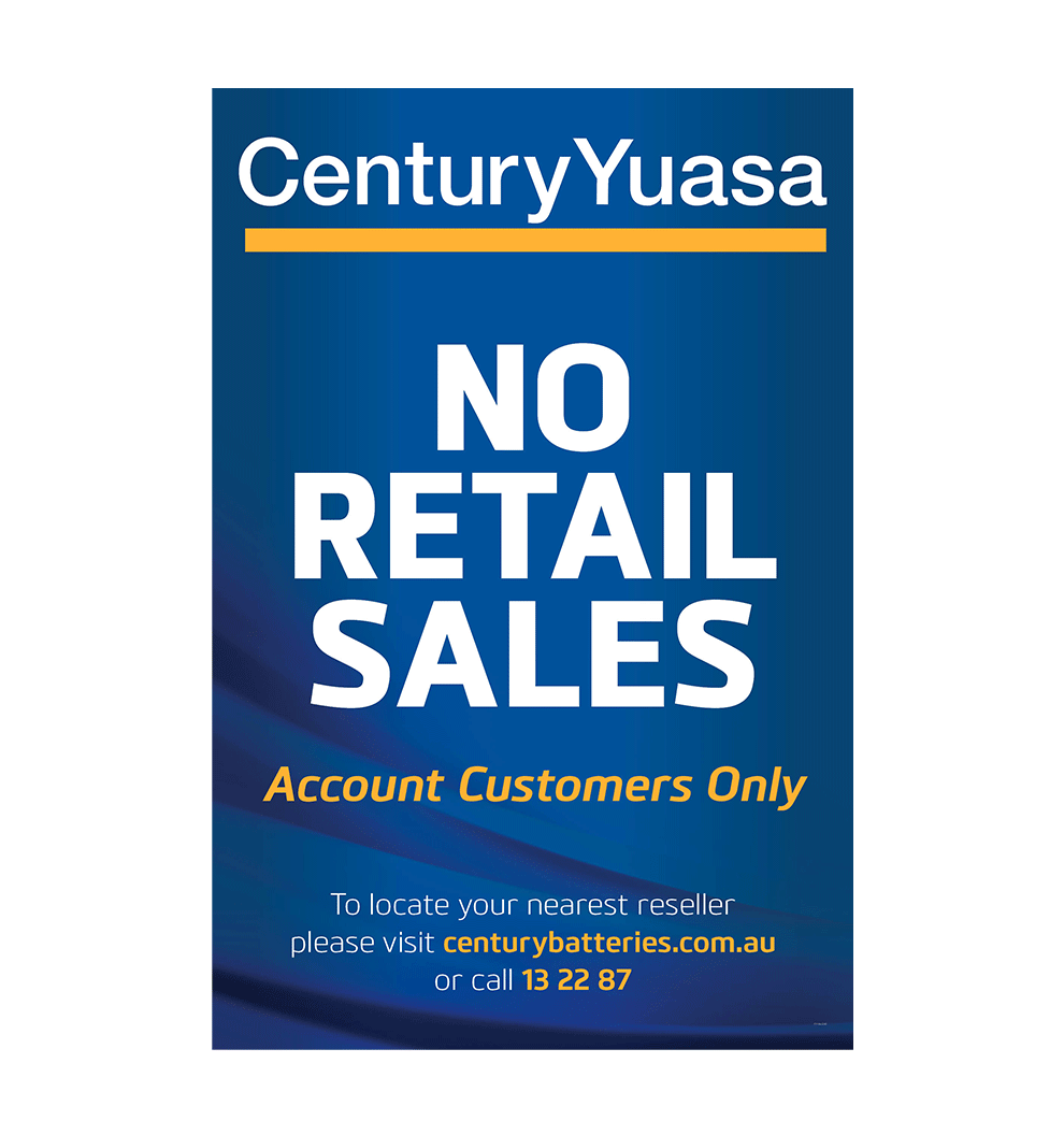 Century Yuasa No Retail Sales Metal Sign 600x900 - CY104-3050