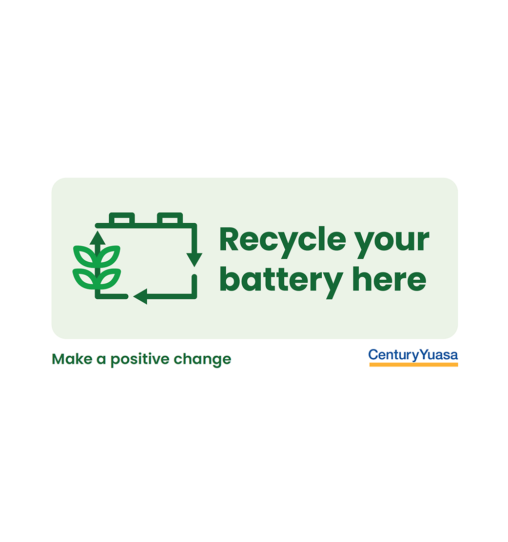 Recycle Your Battery Here Window Decal (300x150mm) - Pack of 10 - CY104-3445