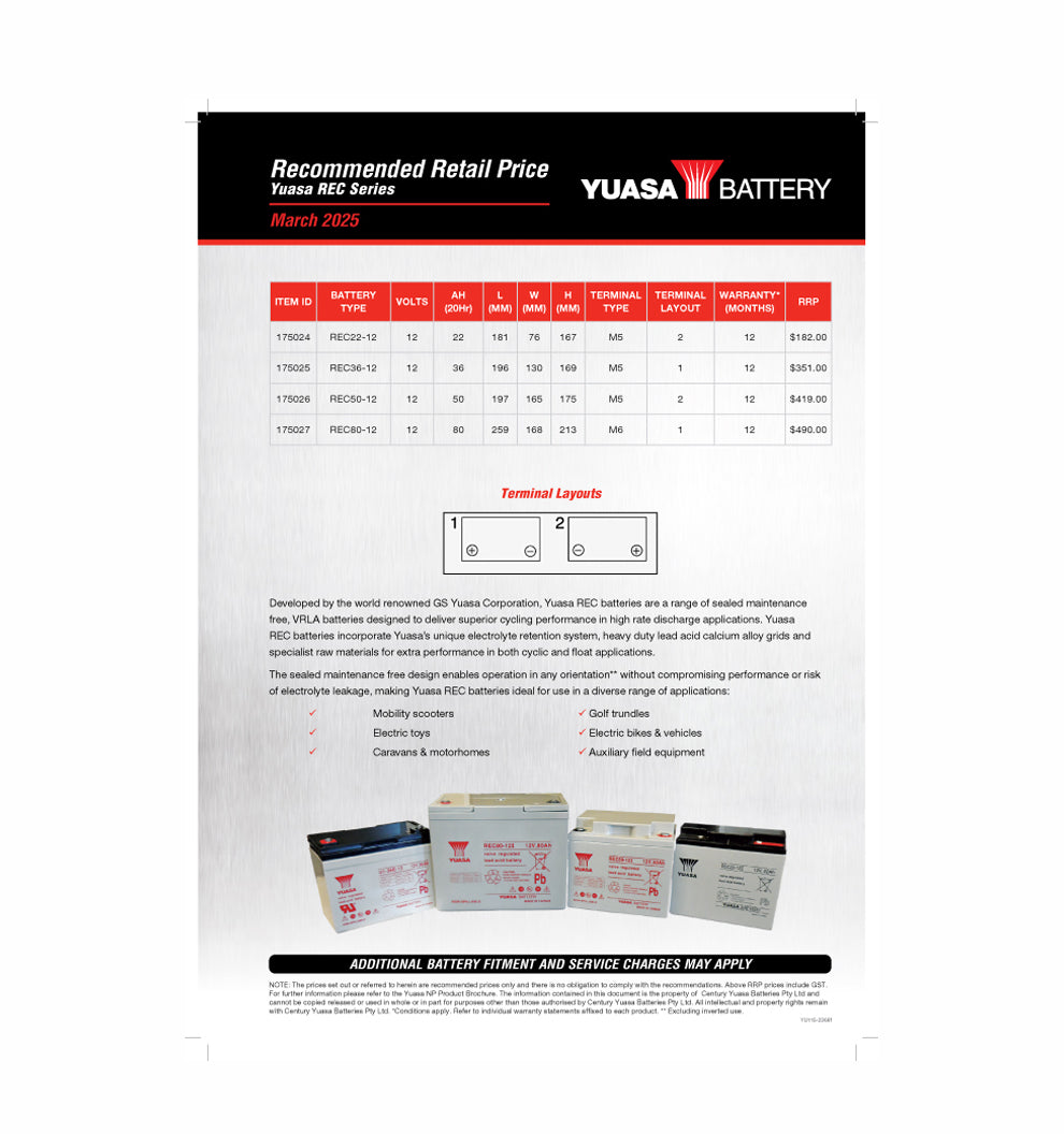 Yuasa REC Series RRP Mar 2025 - Pack of 5 - YU115-2268f